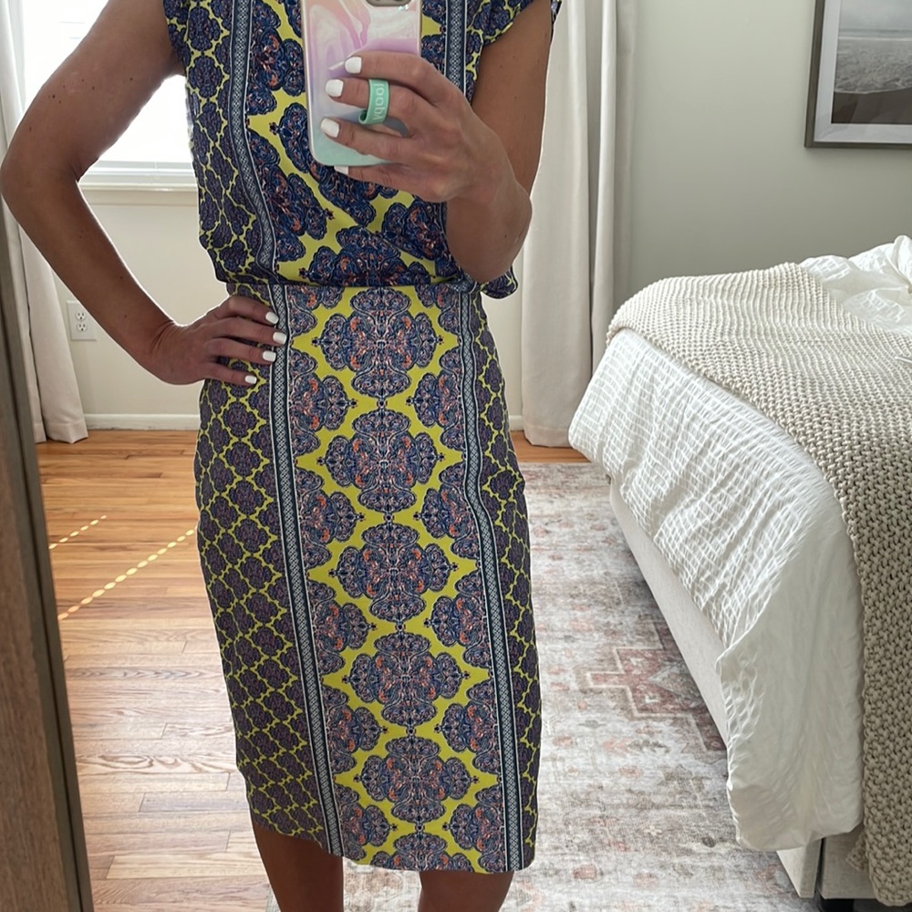 The Limited Pencil Skirt Size 4 Yellow Blue Orange